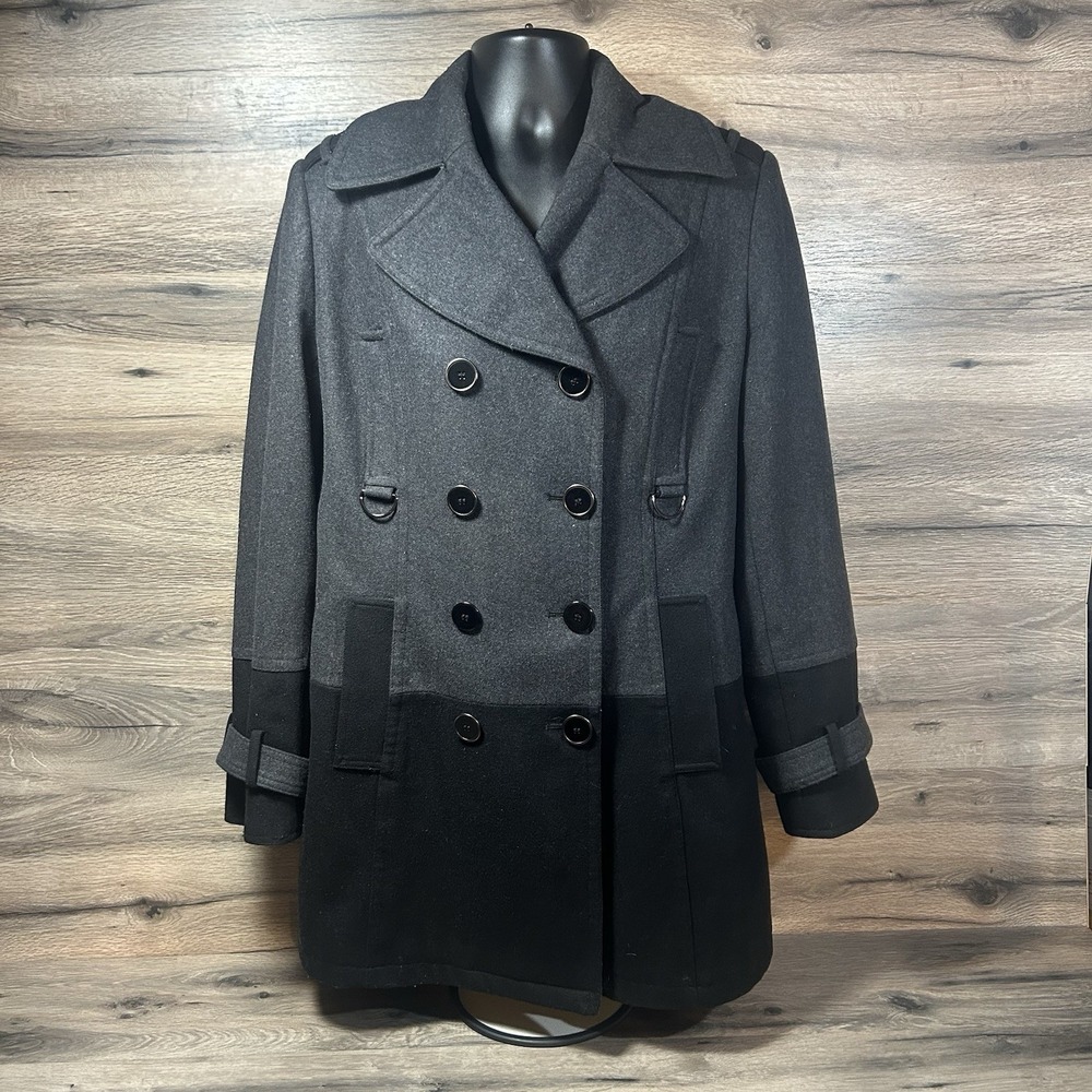 Apostophe Women's Wool Pea Coat Long Size Large Gray Black